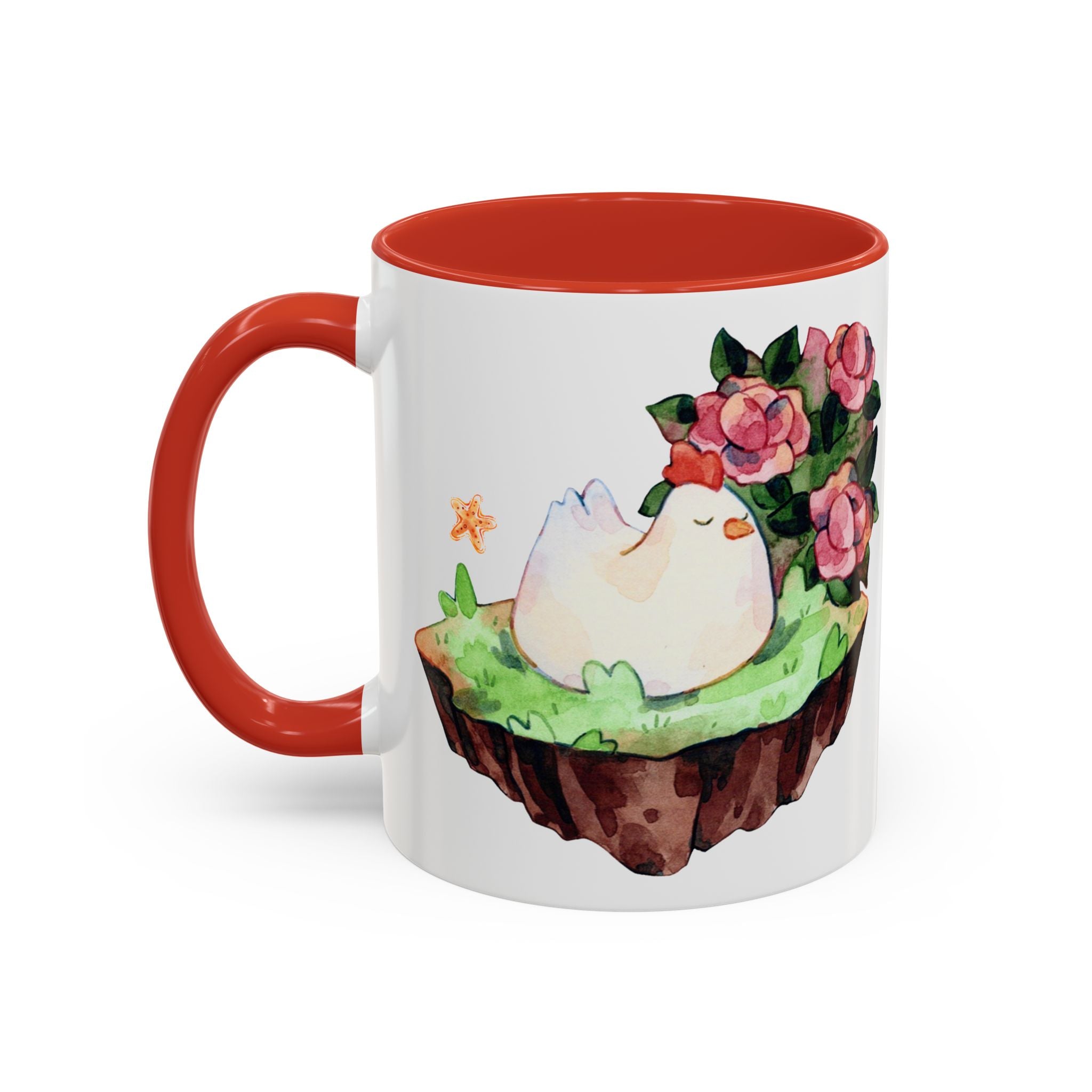 Sleeping Chicken in a patch of Roses Coffee Mug – Cute Watercolor Mug (11/15oz)