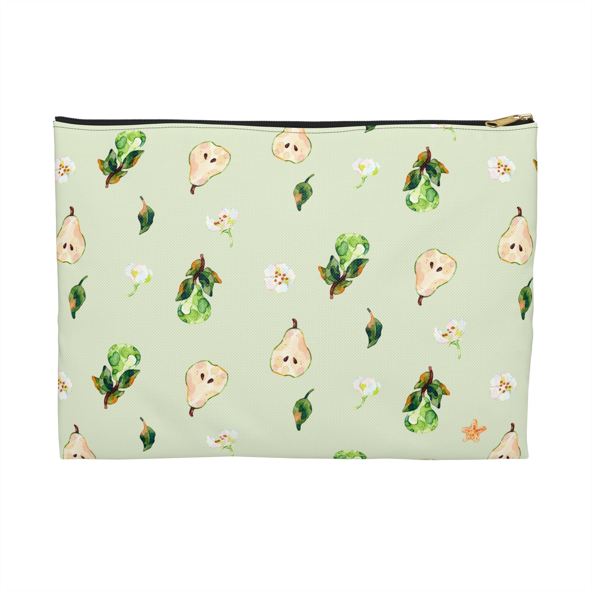Pear Pattern Accessory Pouch — Watercolor Fruit Bag