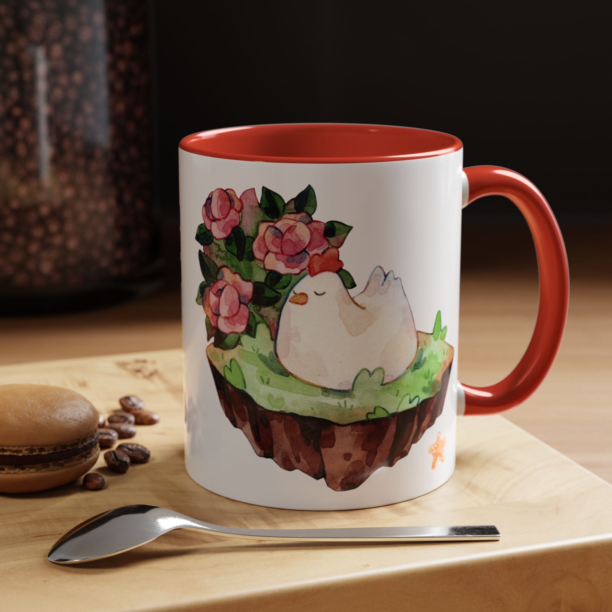 Sleeping Chicken in a patch of Roses Coffee Mug – Cute Watercolor Mug (11/15oz)