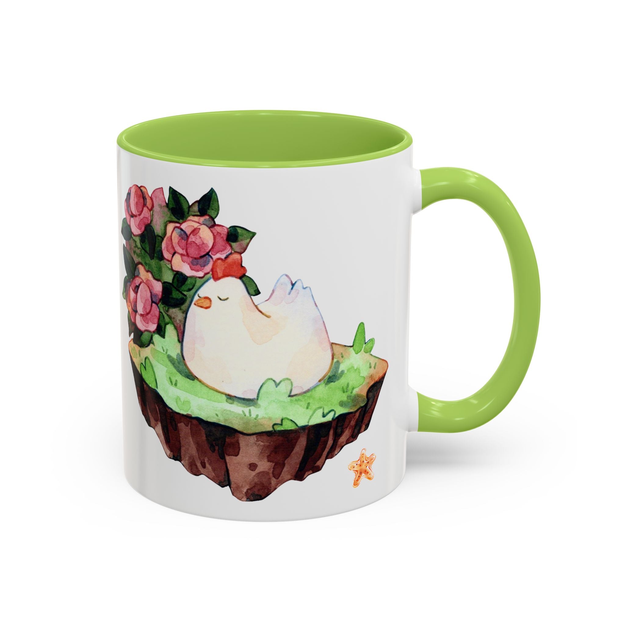 Sleeping Chicken in a patch of Roses Coffee Mug – Cute Watercolor Mug (11/15oz)