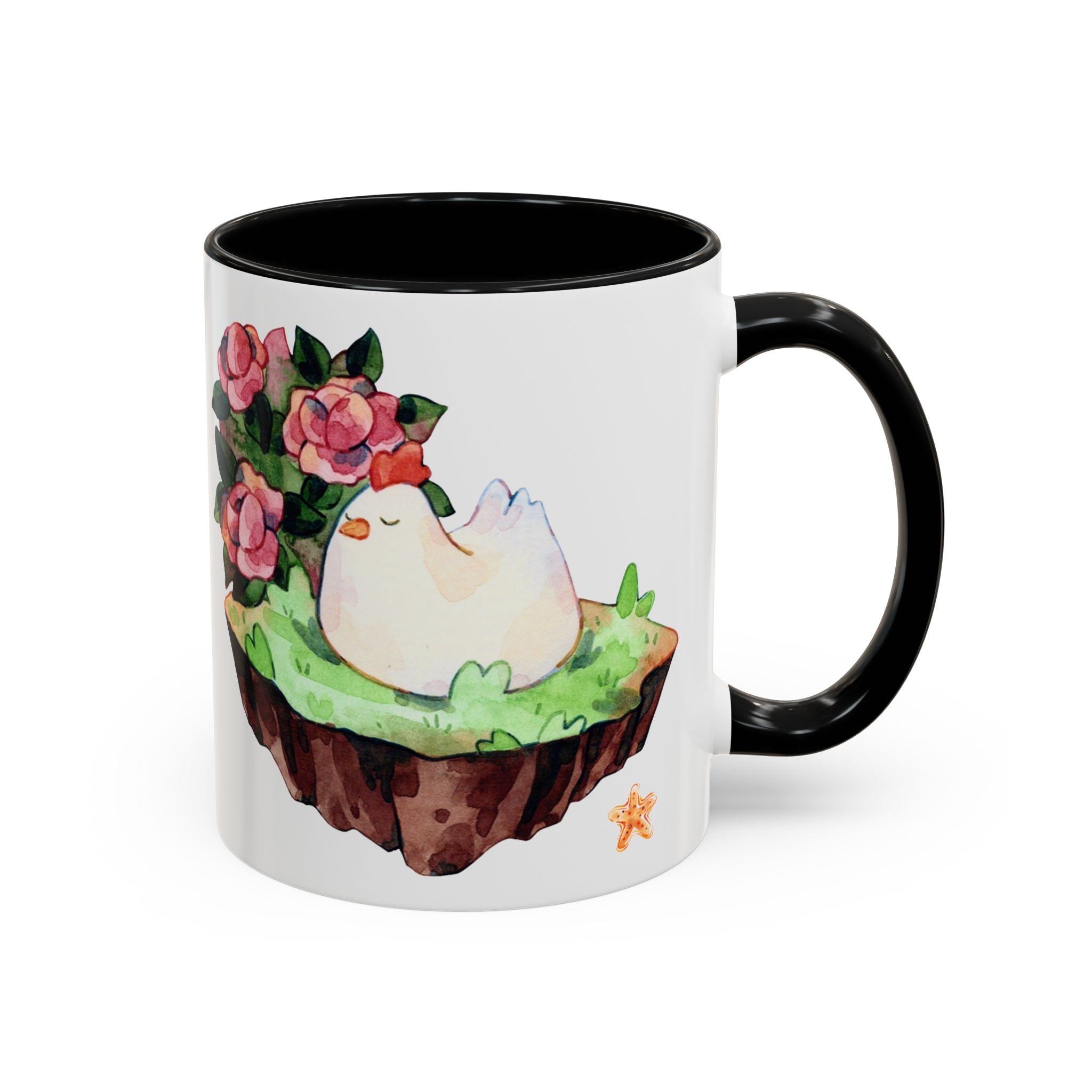 Sleeping Chicken in a patch of Roses Coffee Mug – Cute Watercolor Mug (11/15oz)