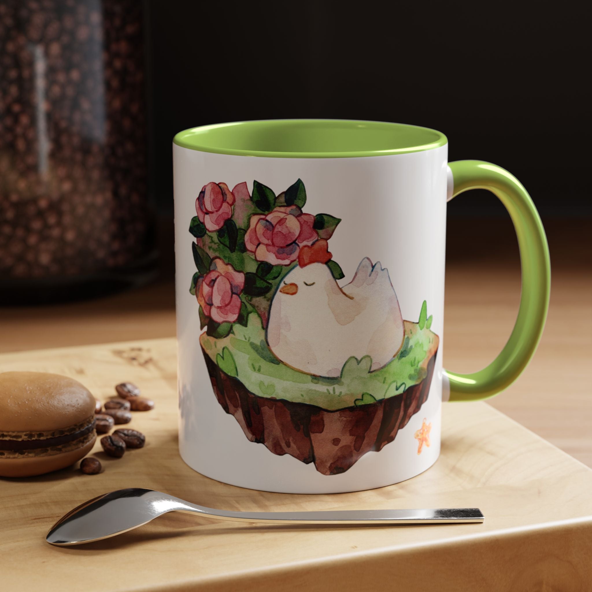 Sleeping Chicken in a patch of Roses Coffee Mug – Cute Watercolor Mug (11/15oz)