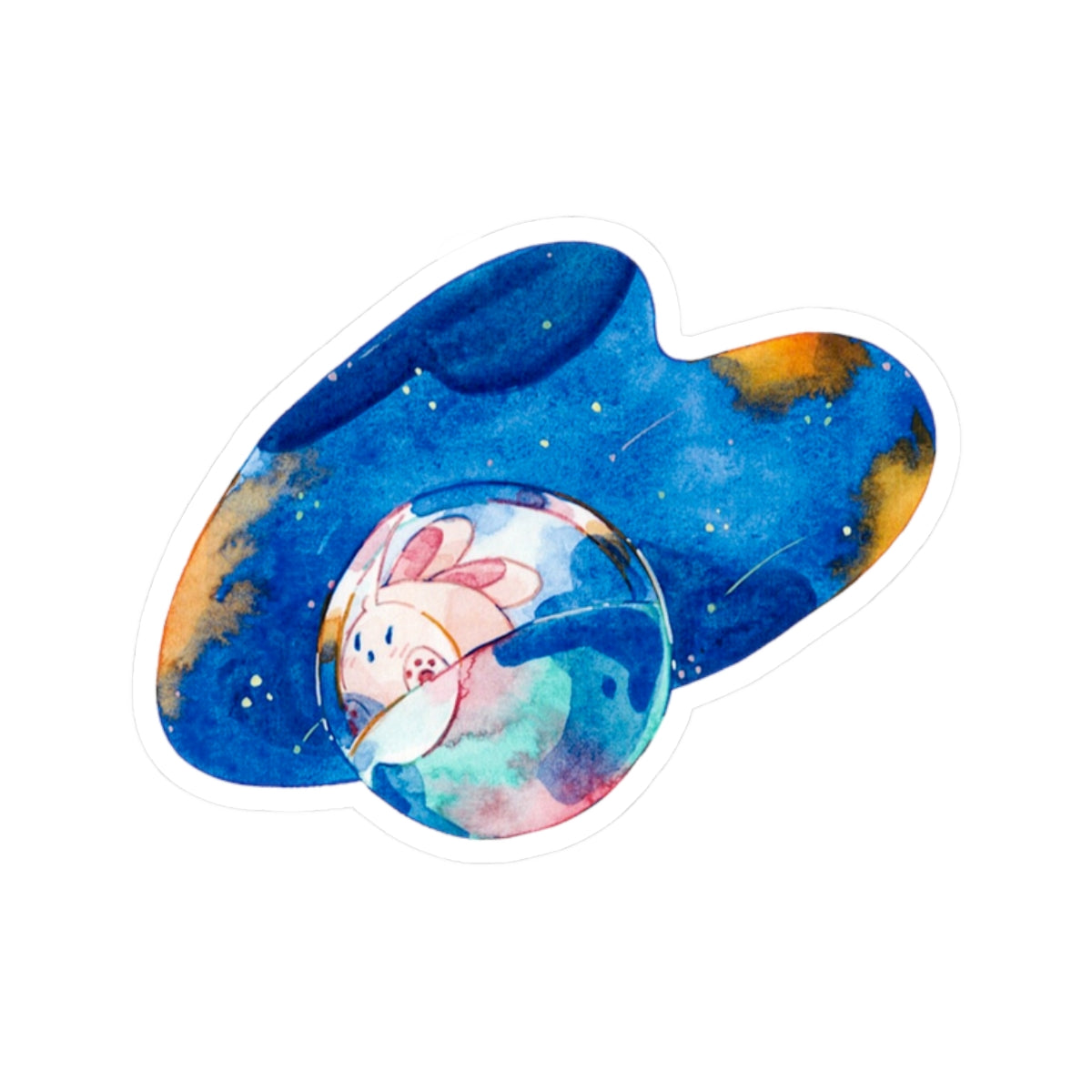 Space Bunny — Cute Watercolor Kiss-Cut Sticker