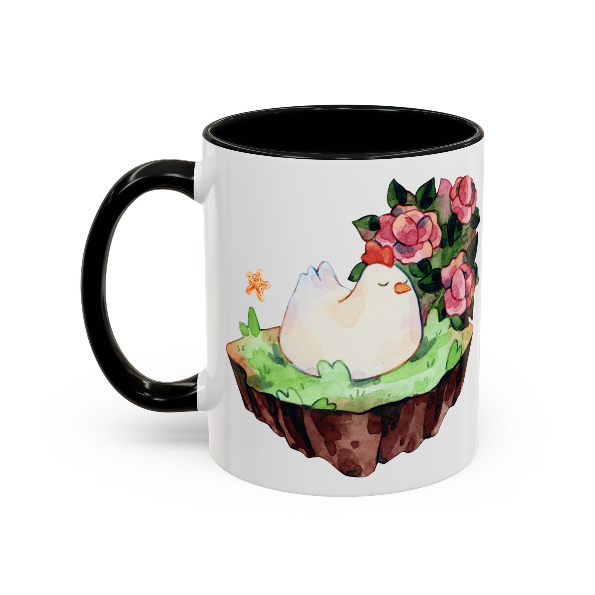 Sleeping Chicken in a patch of Roses Coffee Mug – Cute Watercolor Mug (11/15oz)