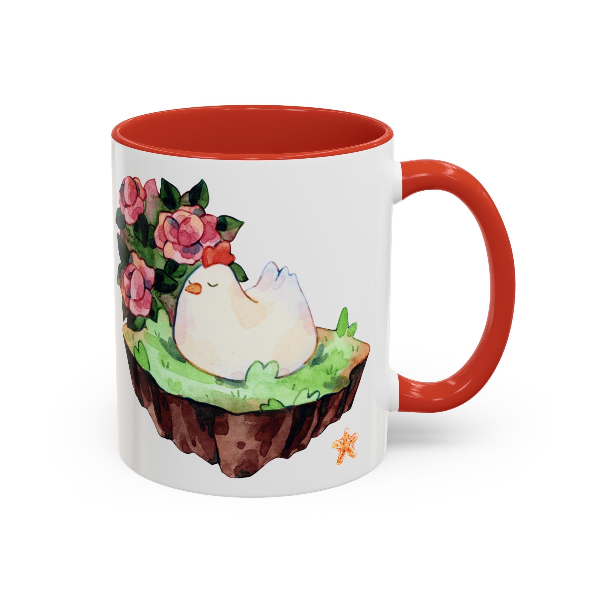 Sleeping Chicken in a patch of Roses Coffee Mug – Cute Watercolor Mug (11/15oz)