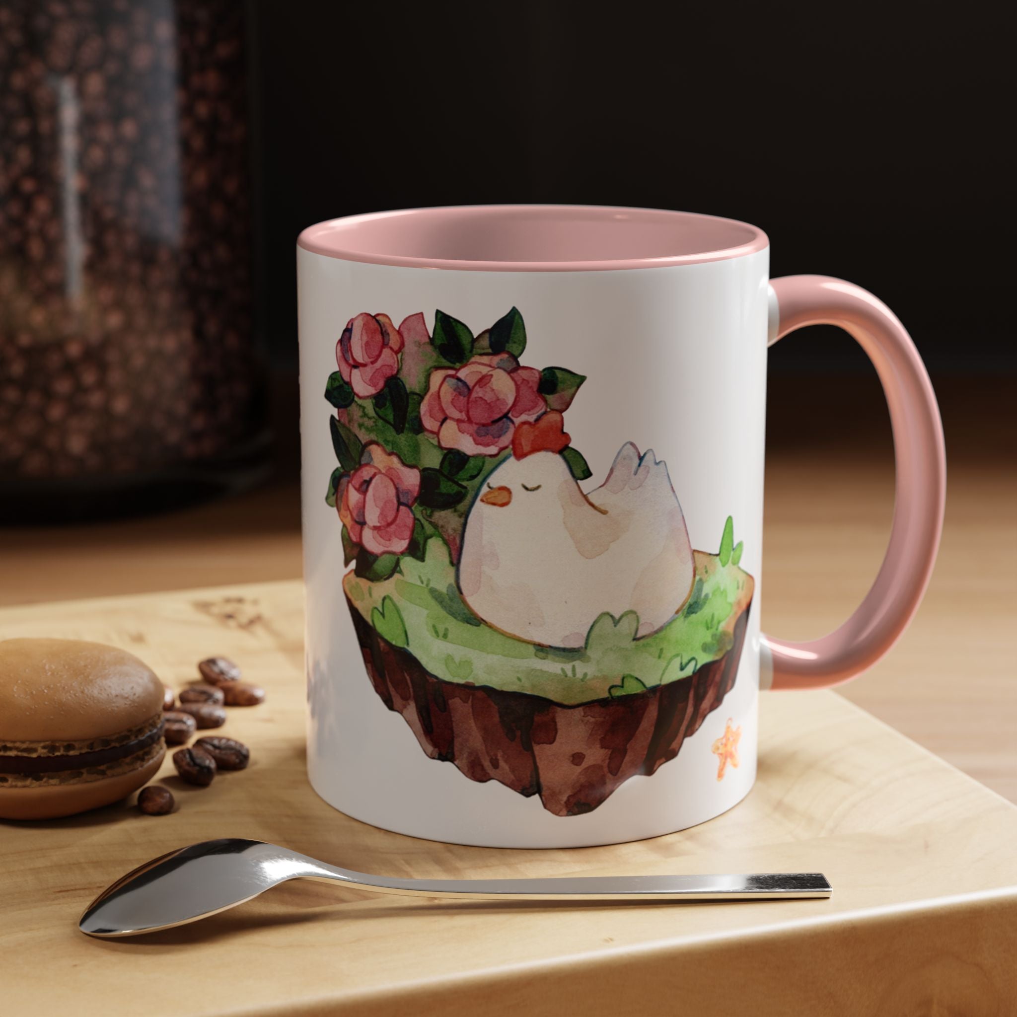 Sleeping Chicken in a patch of Roses Coffee Mug – Cute Watercolor Mug (11/15oz)