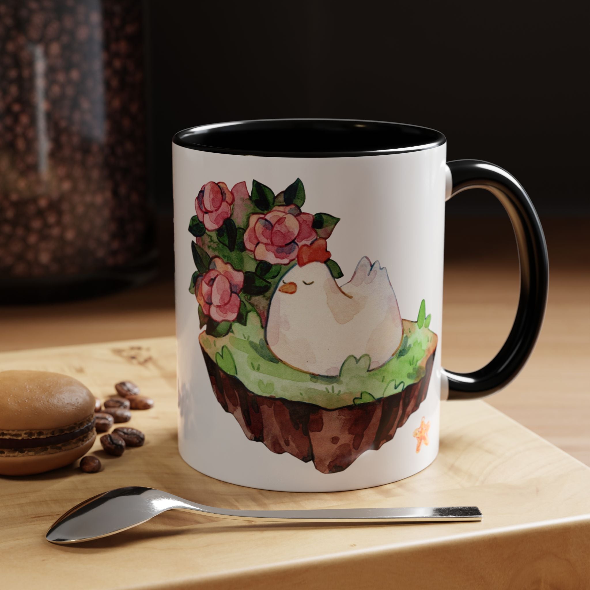 Sleeping Chicken in a patch of Roses Coffee Mug – Cute Watercolor Mug (11/15oz)