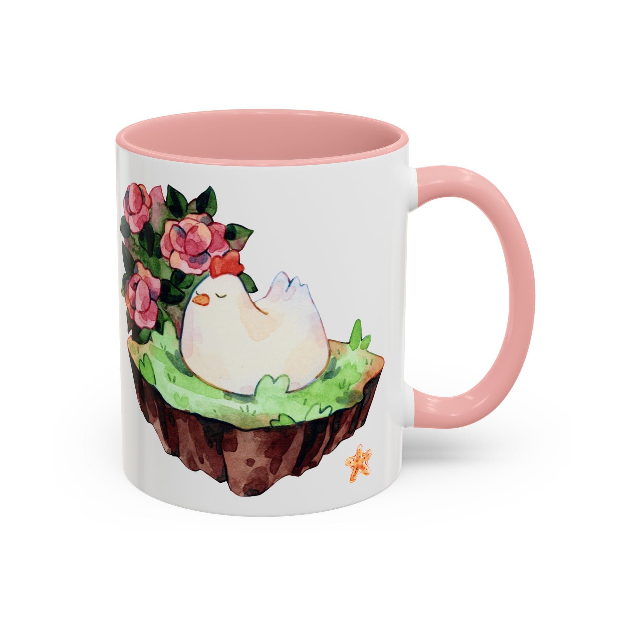 Sleeping Chicken in a patch of Roses Coffee Mug – Cute Watercolor Mug (11/15oz)